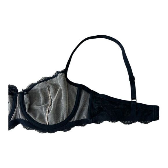 Adore Me Black Floral Lace Sheer Underwire Bra Size 34D Scalloped Lingerie - Picture 5 of 14